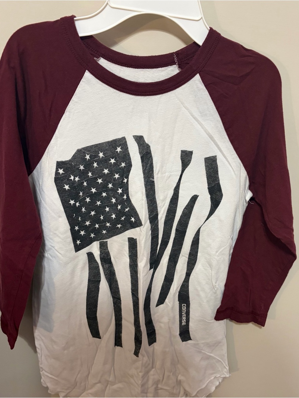 Converse Maroon and White Raglan Long Sleeve Tee
